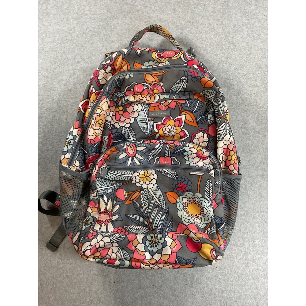 Vera Bradley Campus Backpack Grey Floral Multi Color Laptop Bag School Travel